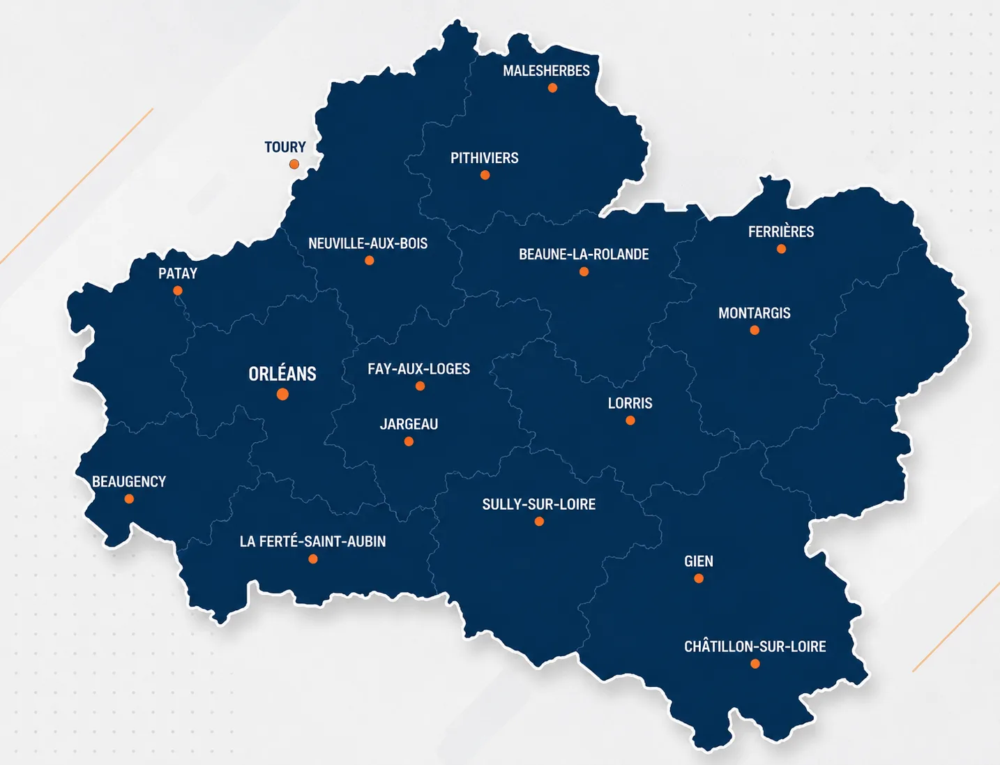 Carte du Loiret et des communes d'intervention DFT