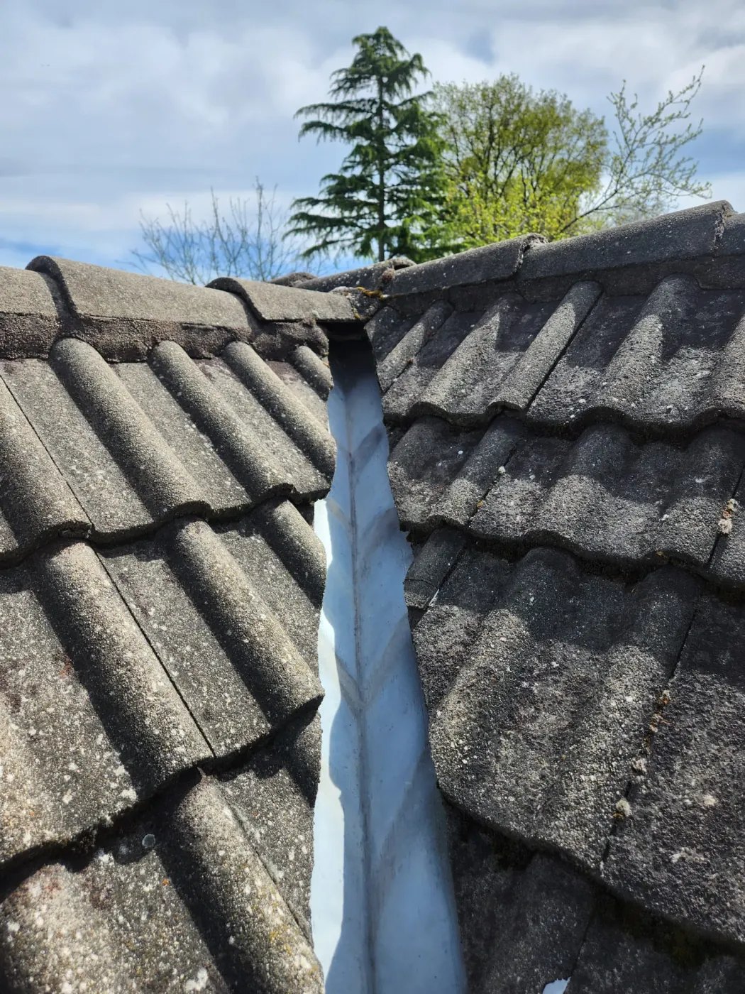 Noue zinc entre deux pans de toiture en tuiles canal