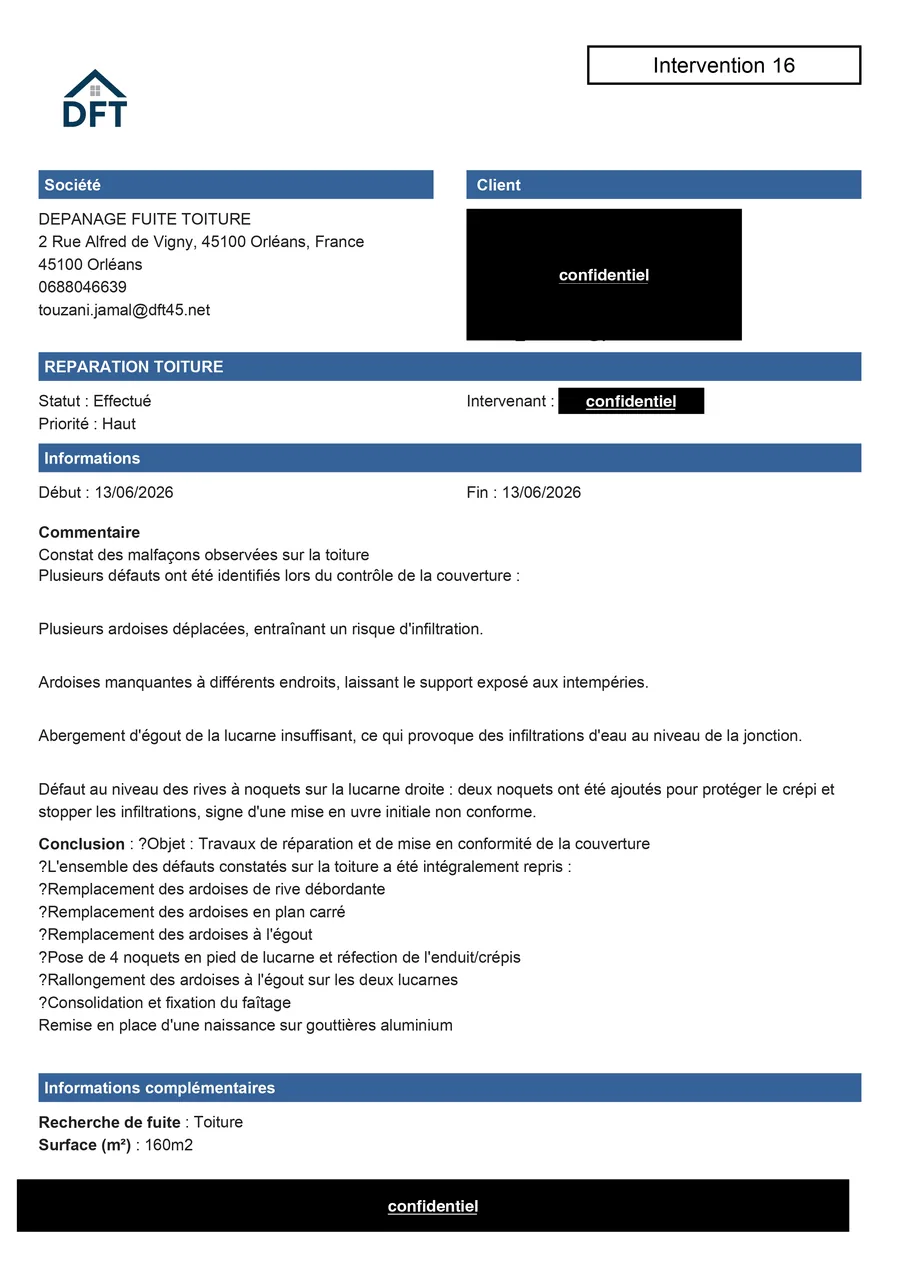 Page 1 du relevé d’intervention anonymisé